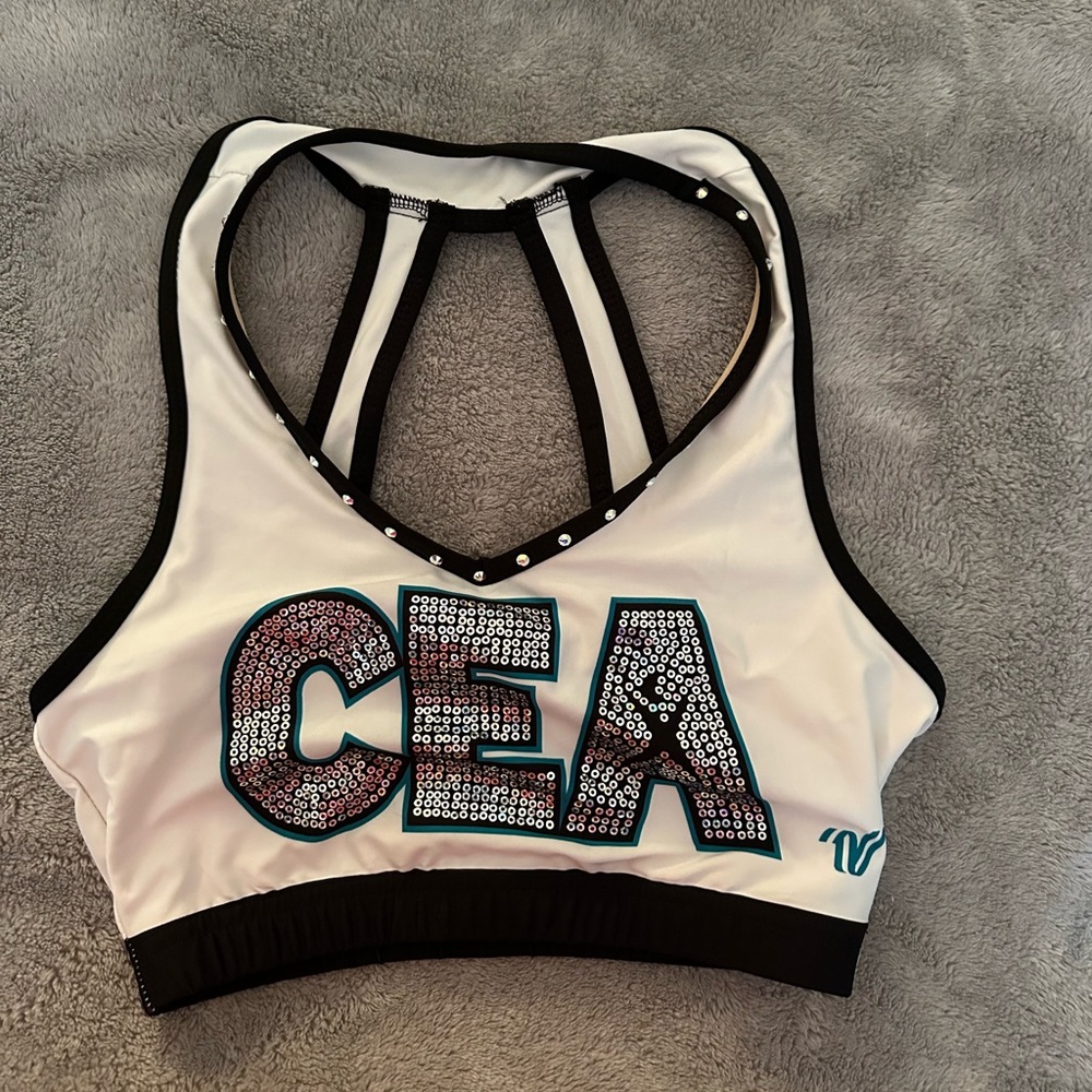 Cheer Extreme Practice Wear, white Varsity sports bra, size S